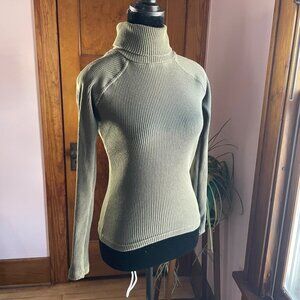 Vintage 90s Bailey’s Point Olive Ribbed Cotton Turtleneck Top S Preppy Layering